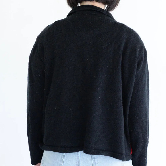 Vintage  Liz Claiborne Black Primary Color Colorblock Button Cardigan Sweater XL - Picture 3 of 12